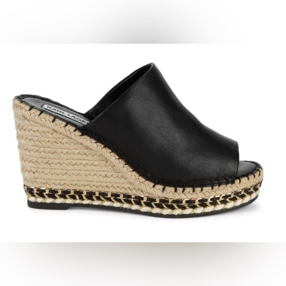 Karl Lagerfeld Paris Carina Leather Platform Espadrille Wedges